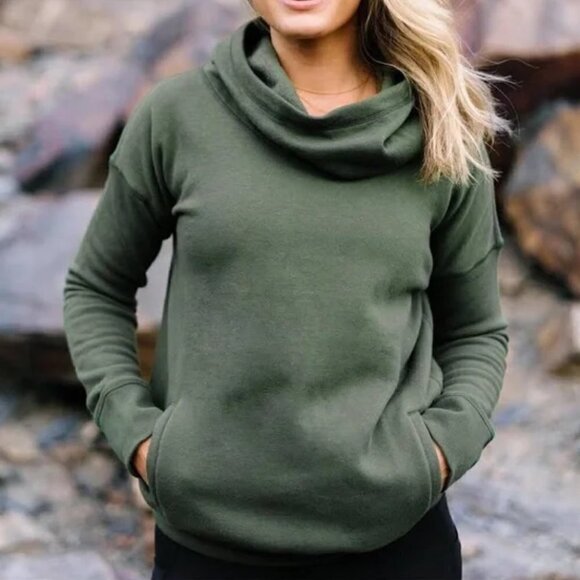 ZYIA Active Oh So Soft Cowl Neck Hoodie in Olive Green - Picture 1 of 7